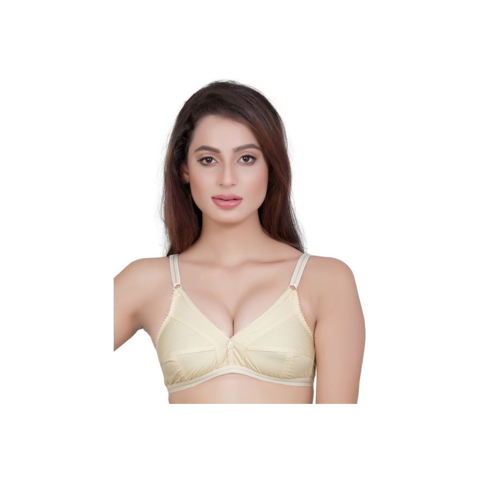 Women's Single Layered | Full Coverage | Non Wired | Non Padded | 100% Woven Cotton Everyday Bra - Cute (Pack of 3)