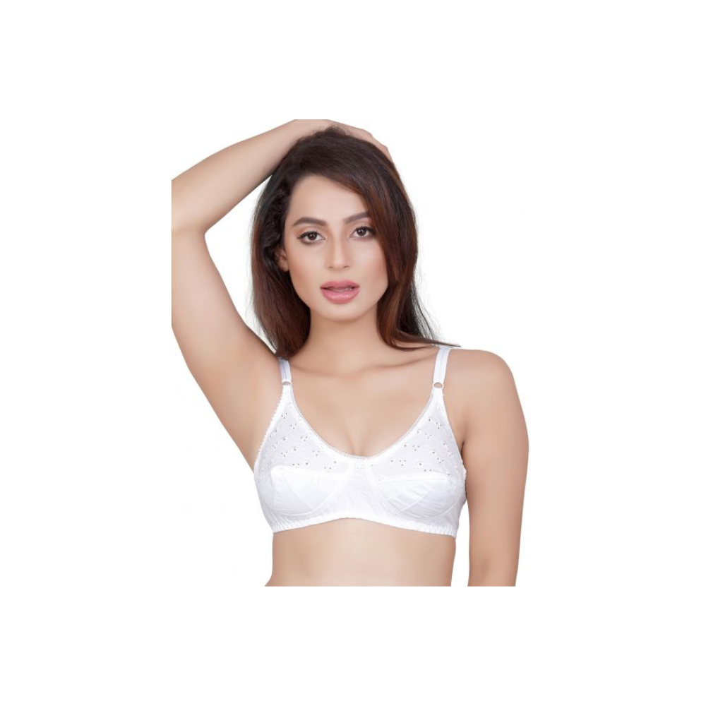 Women's Single Layered | Full Coverage | Non Wired | Non Padded | 100% Woven Cotton Everyday Bra - Sareepet (Pack of 3)