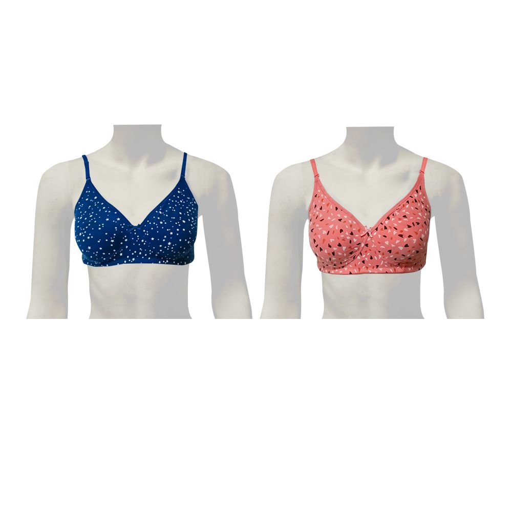 Knitted T-Shirt for Women | Bra Blue & Peach Colour Printed (Pack Of 2)| Teenz Plus