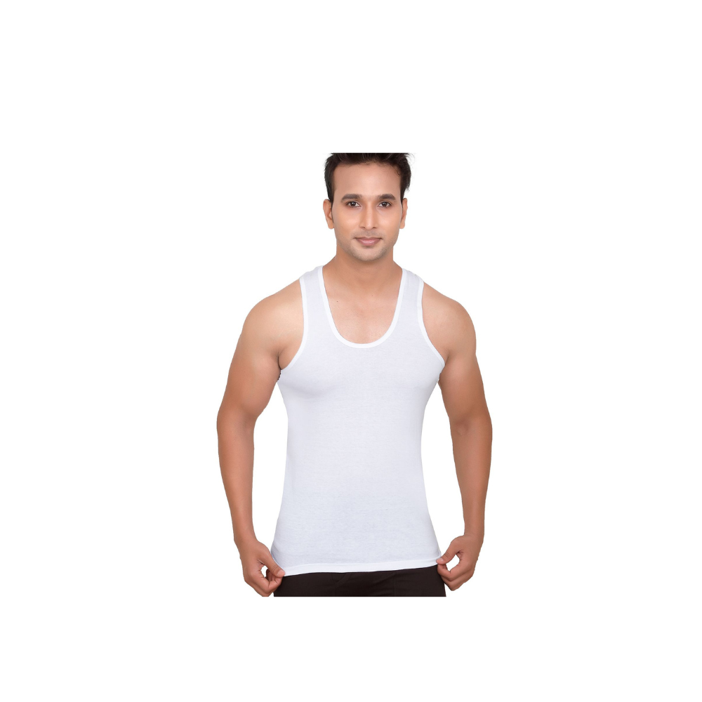 Men's 100& Cotton Vest | White Round Neck | Sleeveless | - Classic RNSL (Pack of 3)