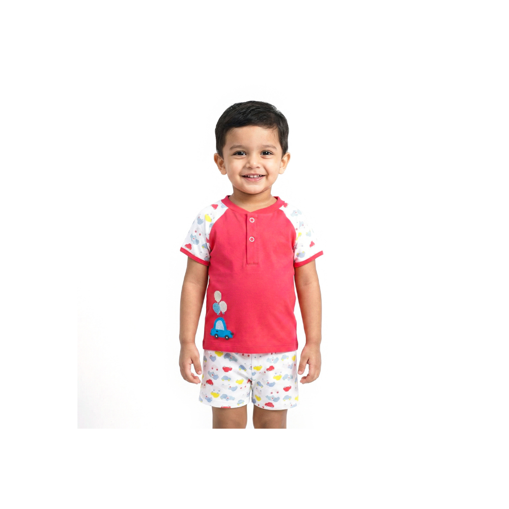 Kids Dress for Boys| 100% cotton | Printed Round Neck Half Sleeve T-shirt and shorts Clothing Set for Baby Boys | BS4 230 86B Ezra