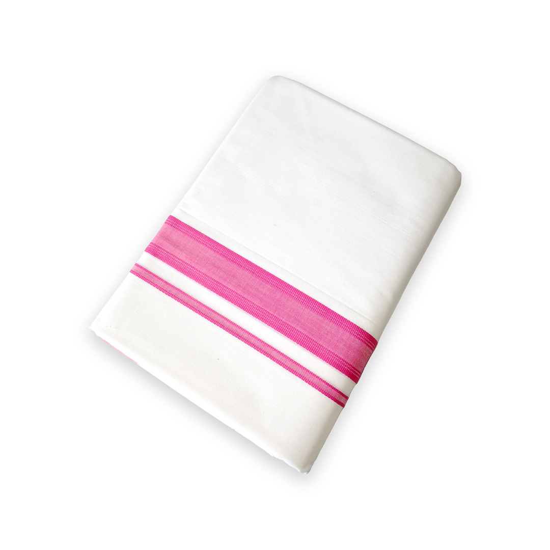 100% Cotton Double Dhoti For Men | Samrat Plus Light | Dark Pink Colour Border