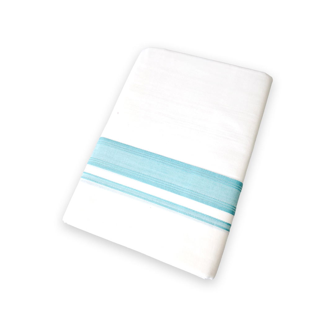 100% cotton Double Dhoti For Men | Samrat Plus Light | Light Blue Colour Border