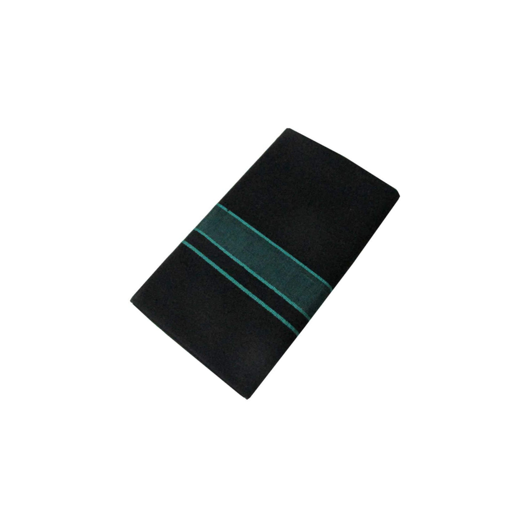 Single Dhoti For Men | 100% Cotton Black Dhoti | Shaparimala Dhoti |Temple Wear Dhoti| Regular Black | Green Colour