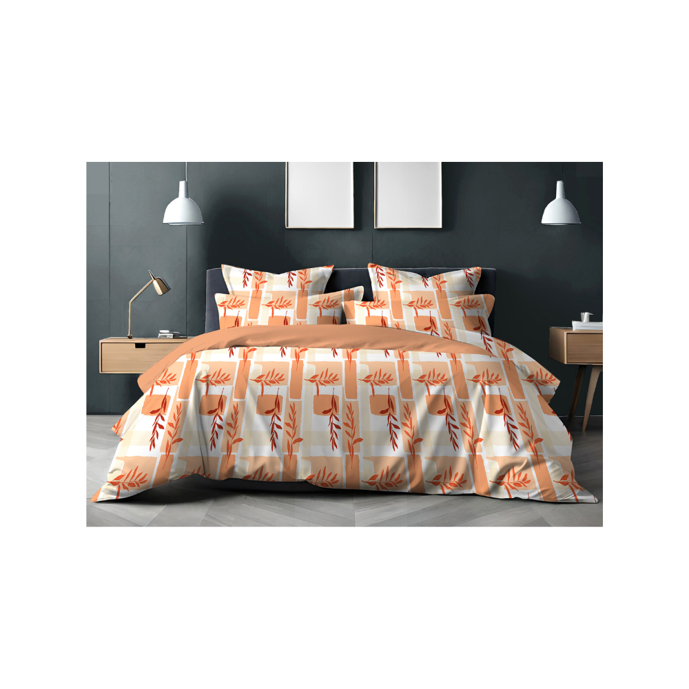Double Cot Bedsheet with Two Pillow Covers | 100% Cotton | 160 TC | Floral Design | 4133 Relax 70 | Orange Colour