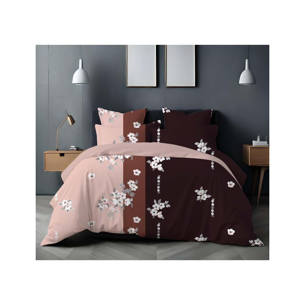 King/ Double cot Bedsheet with Two Pillow Covers | 100% Cotton | 180 TC | Sweet Dreams  | Peach with Dark  Brown