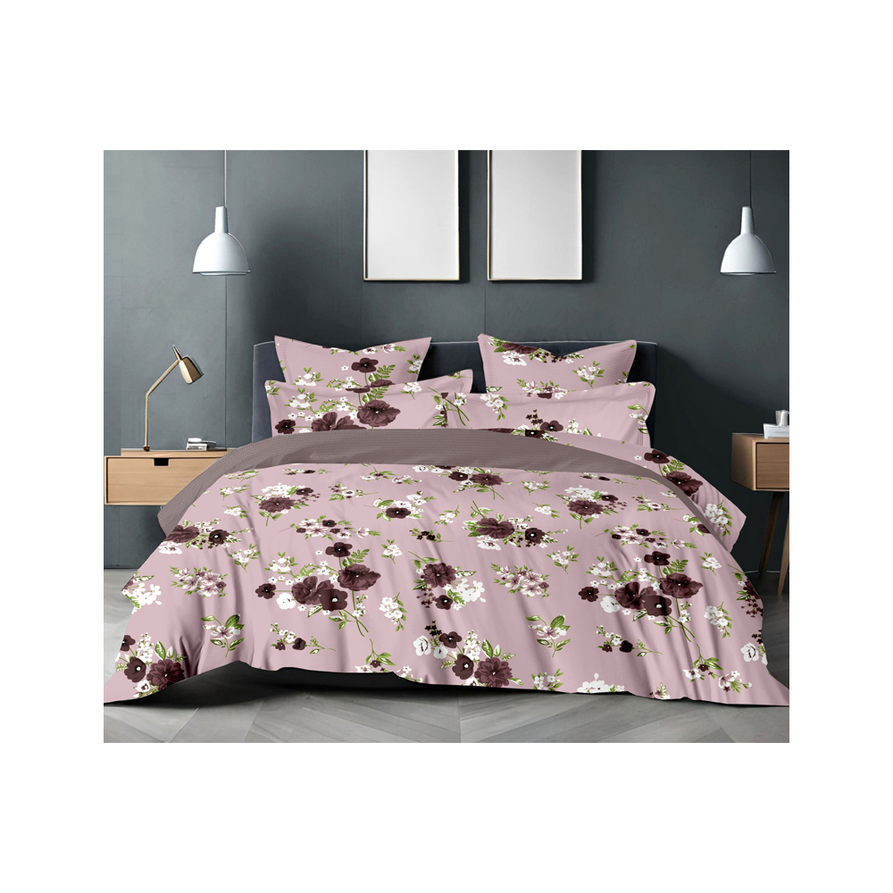 King size Bedsheet with Two Pillow Covers | 100% Cotton | 180 TC | Relax | Light Pink With Brown Colour Floral Design Pink