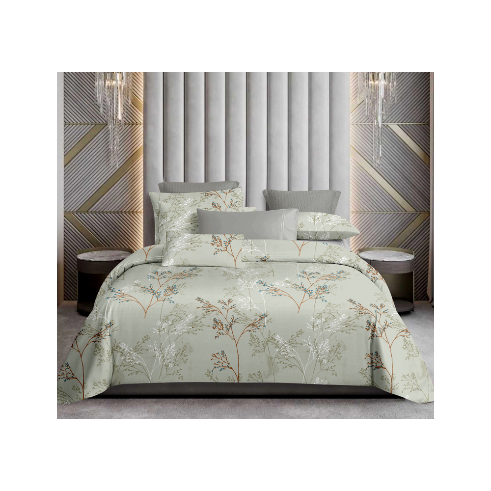 Double cot Bedsheet with Two Pillow Covers | 100% Cotton | 180 TC | Relax | Olive Green Colour Leaf Design