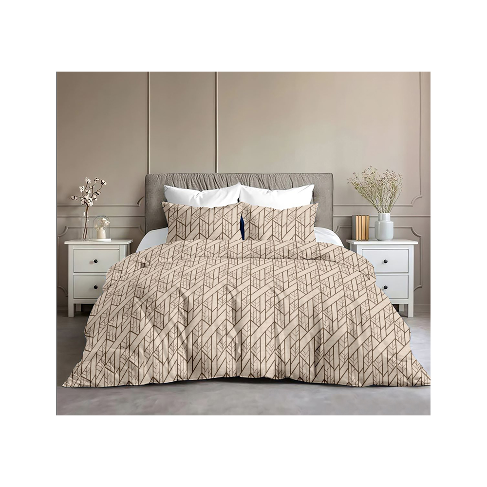 Double cot Bedsheet with Two Pillow Covers | 100% Cotton | 180 TC | Relax | Light Brown Colour Stripe Design