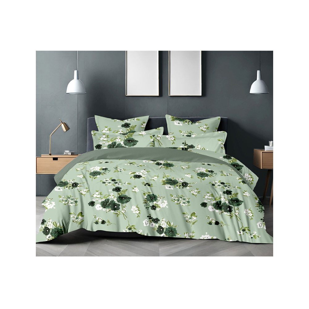 King Size Bedsheet with Two Pillow Covers | 100% Cotton | 180 TC | Relax | Pista Green With Floral Design