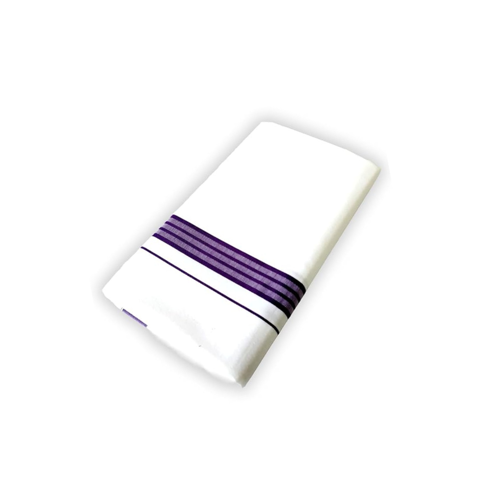 Single Dhoti For Men | 100% Cotton | Wide Border | Dark Violet Colour | Smart Line Wide | Border