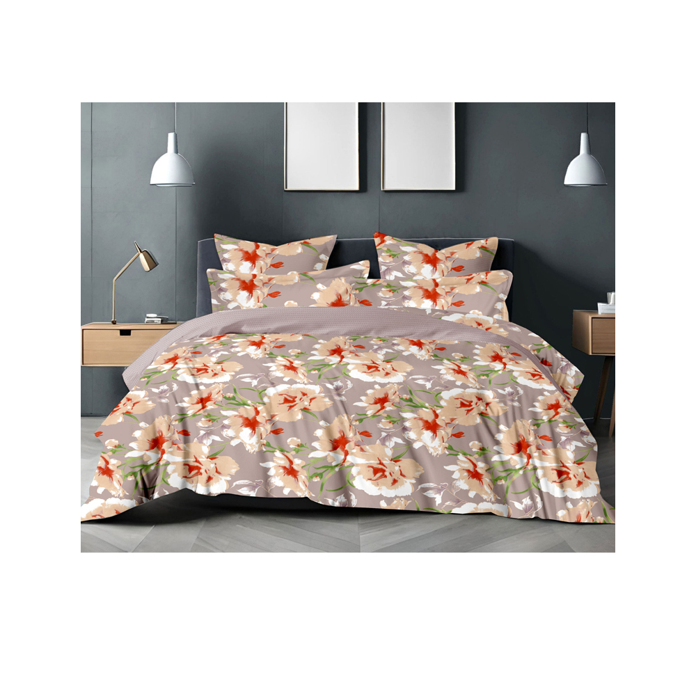 Double cot Bedsheet with Two Pillow Covers | 100% Cotton | 180 TC | Sweet Dreams | Light Brown Shade Floral Design