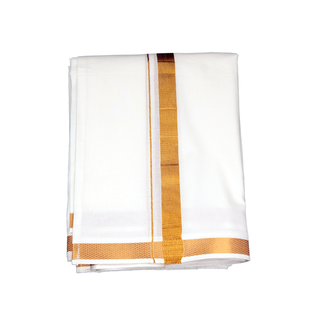 New Gen Ready Made Dhoti for Men | Size Adjustable Pocket Dhoti | Traditional White Dhoti with Gold Border