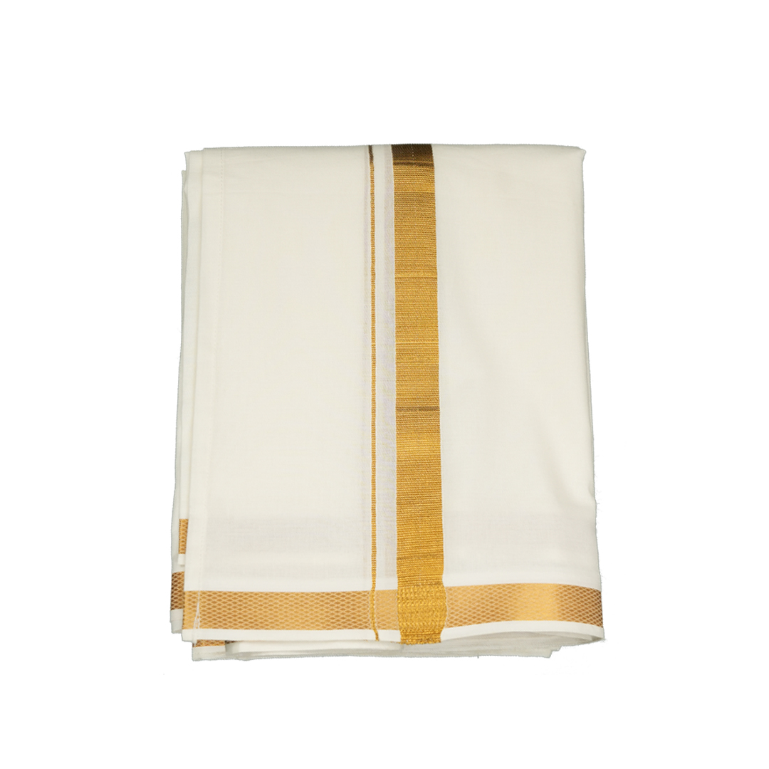 New Gen Ready Made Dhoti for Men | Size Adjustable Pocket Dhoti | Traditional Ivory Dhoti with Gold Border
