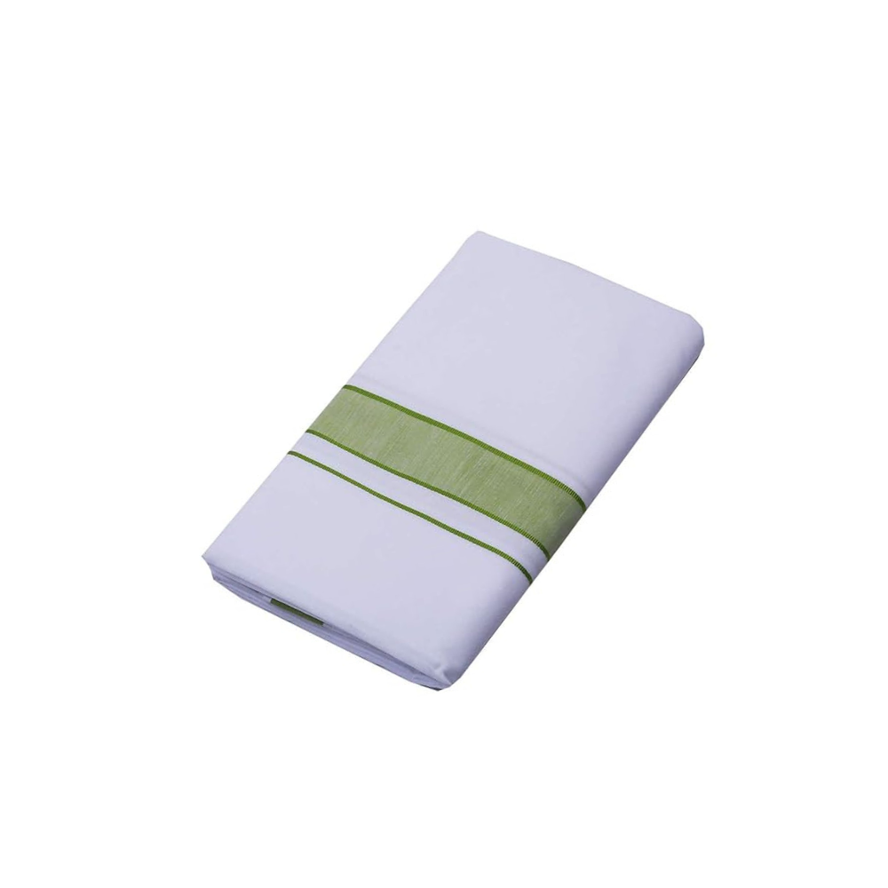 Single Dhoti For Men | 100% Cotton | Wide Border| Light Green Border | Smart Line Wide