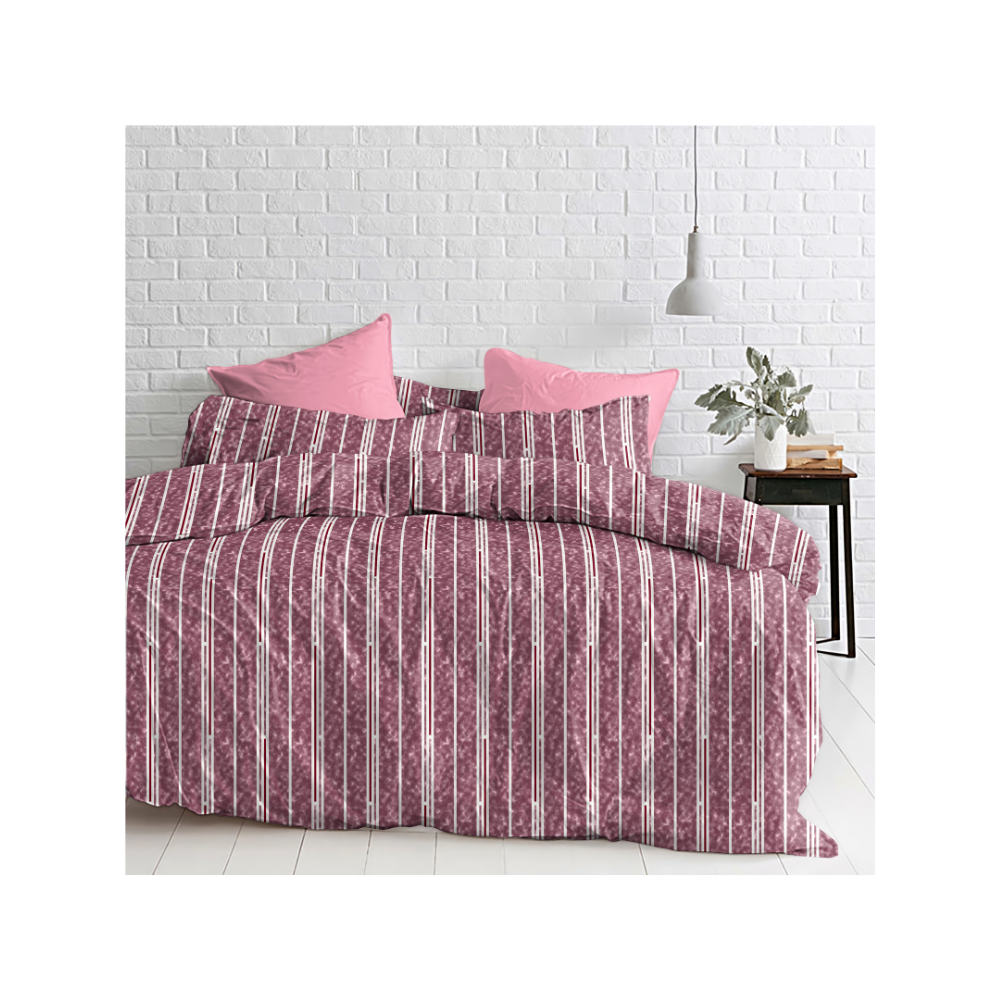 100% Cotton Double Cot Bedsheet with 2 Pillow Covers | 180 TC | Maroon Stripe Design | Relax