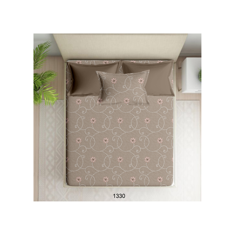 100% Cotton Single Bedsheet | Floral Design |Light Brown Colour Floral Print| Polo P426 (One Pillow Cover)