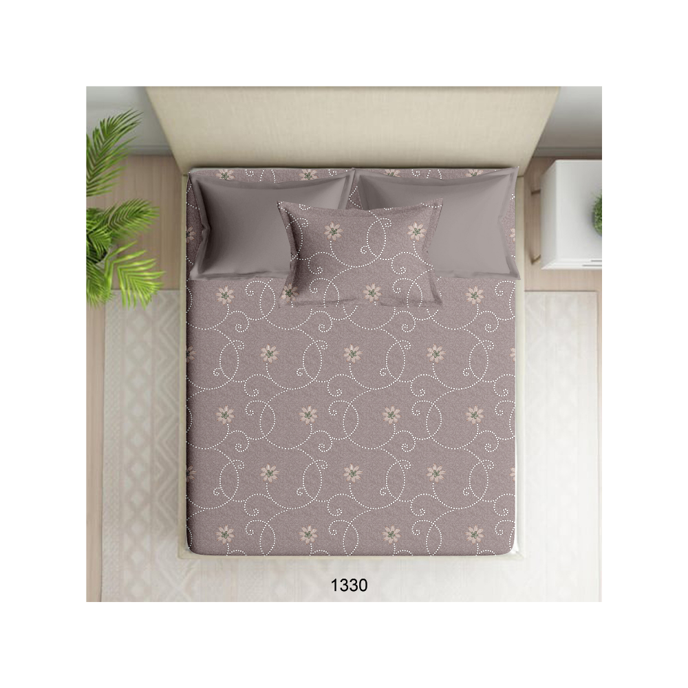 100% Cotton Single Bedsheet | Floral Design | Light Lavender Colour Floral Print | Polo P428 | 1 Pillow Cover