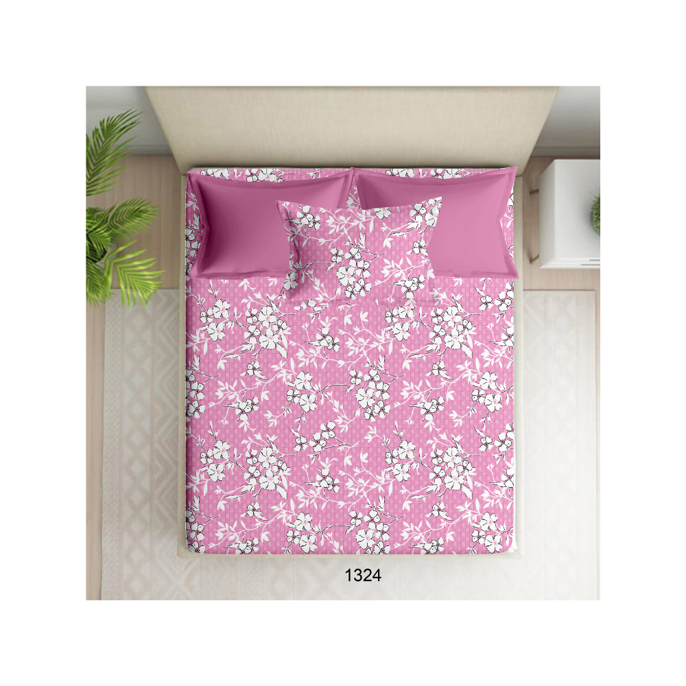 100% Cotton Single Bedsheet | Floral Design | Pink Colour Floral Print | Polo P429 | 1 Pillow Cover