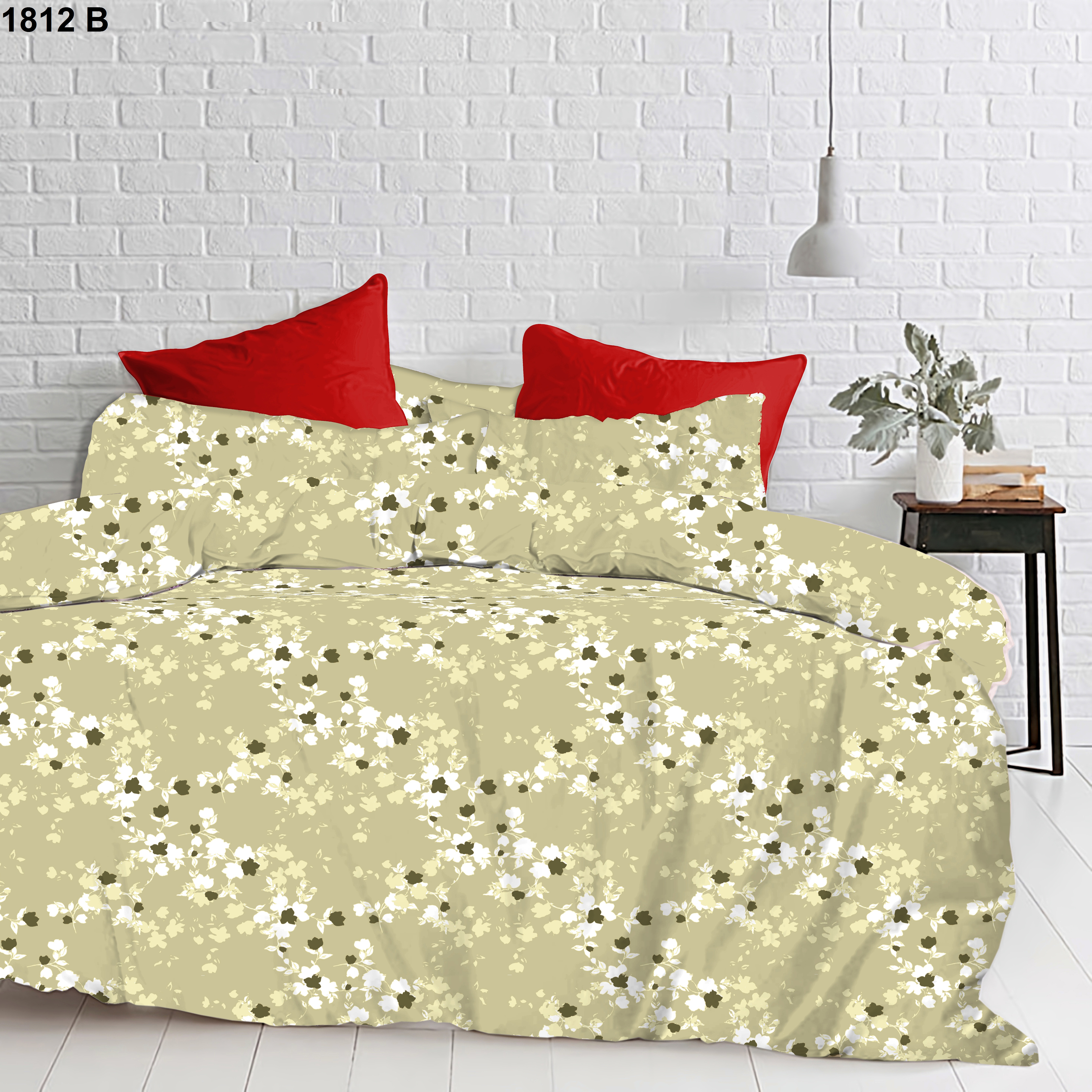 Double Cot Bedsheet with Two Pillow Covers | 100% Cotton | 180 TC | Light Green Floral Design (1812 B1)