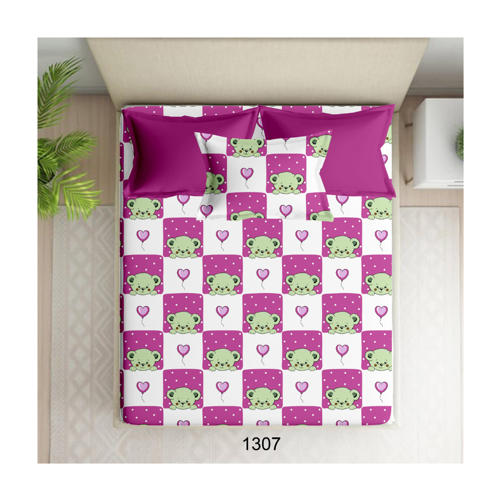 100% Cotton Single Bedsheet | Dark Pink Teddy | Polo P439 | 1 Pillow Cover