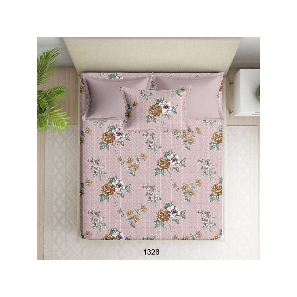 100% Cotton Single Bedsheet | Floral Design |Light Lavender Colour Floral Print| Polo P436 (One Pillow Cover)
