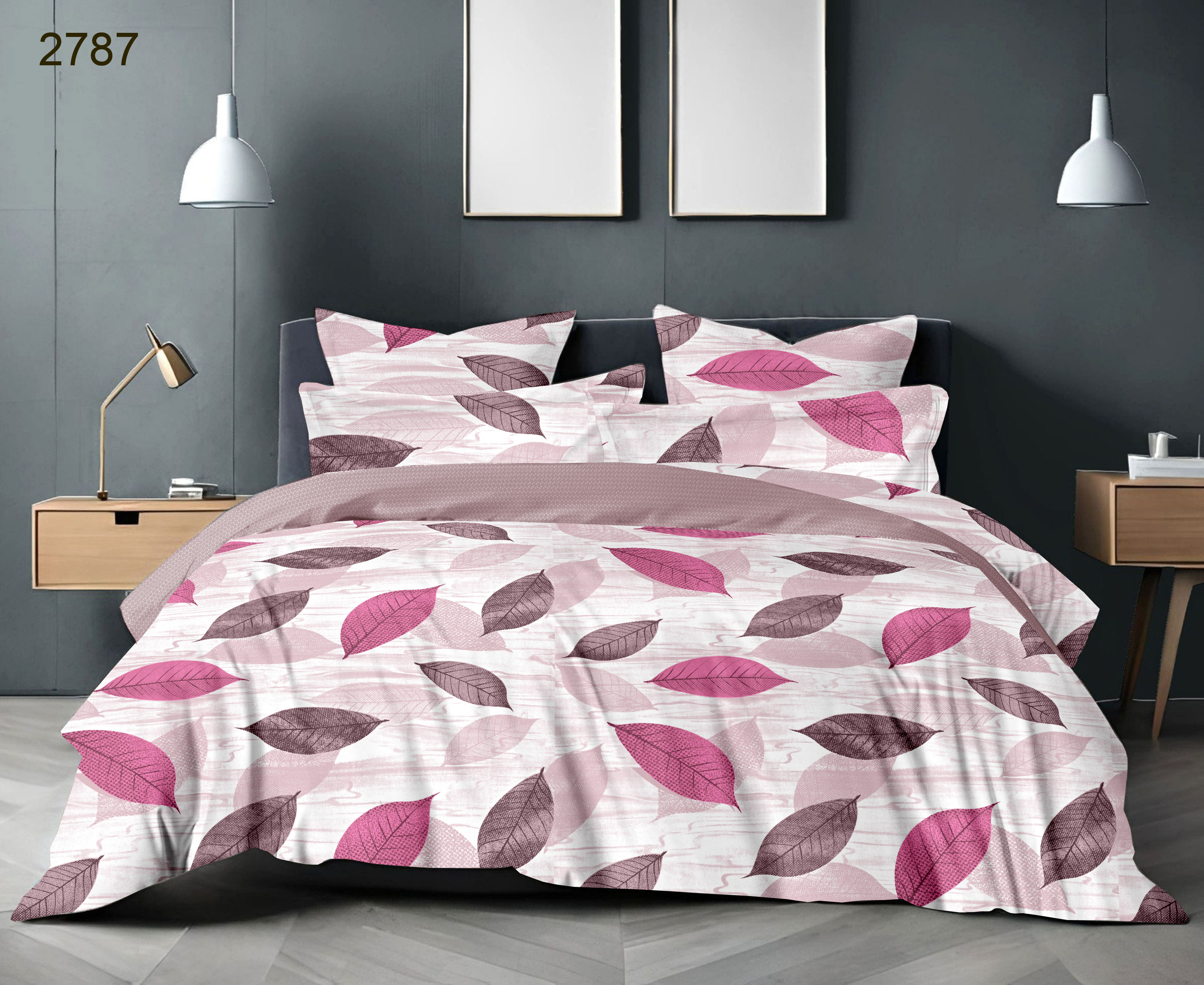 King Size Bedsheet with Two Pillow Covers | 100% Cotton | 180 TC | Light Pink Leaf Print Design (2787) Relax