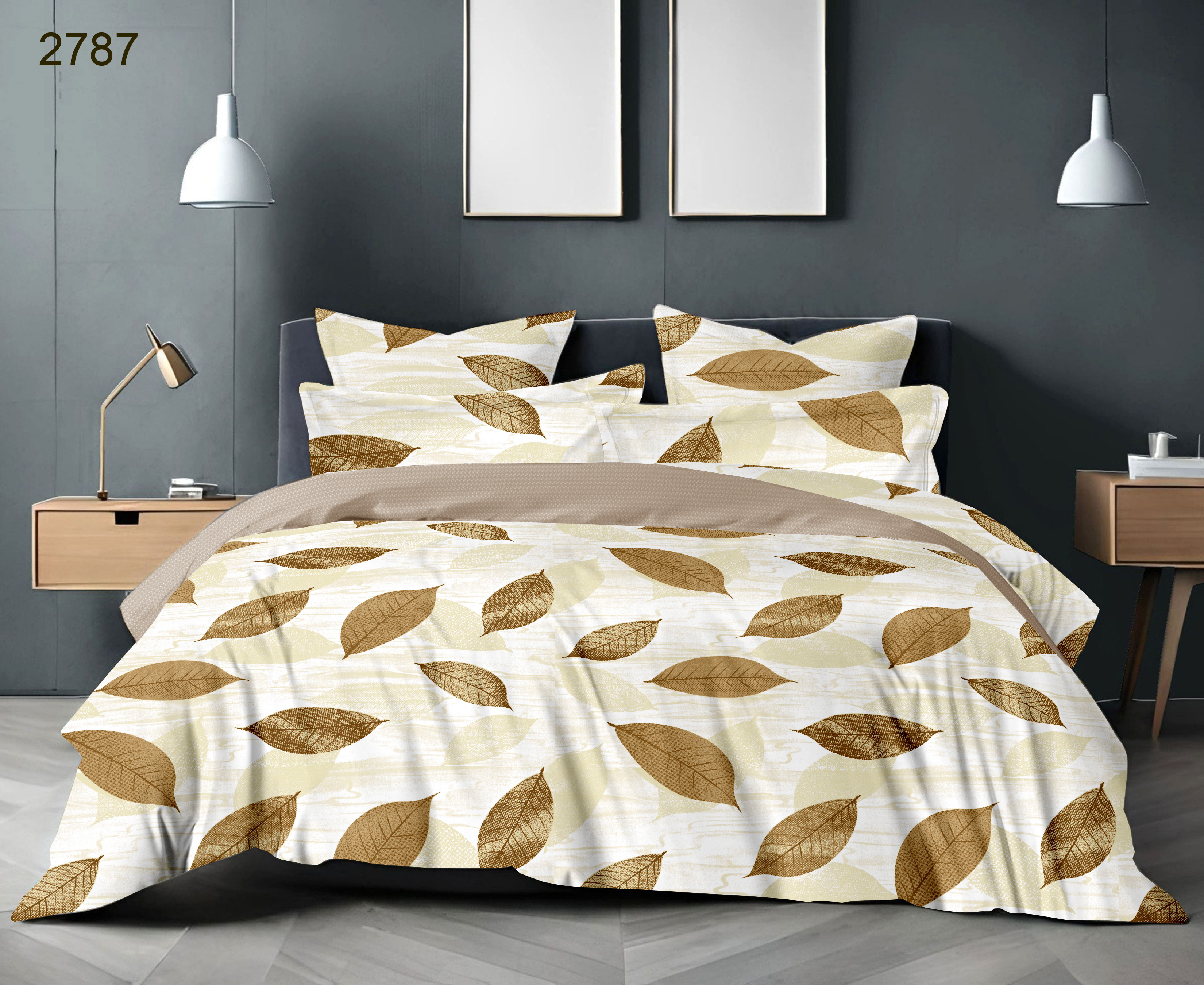 King Size Bedsheet with Two Pillow Covers | 100% Cotton | 180 TC | Light Brown Leaf Print Design (2787) Relax