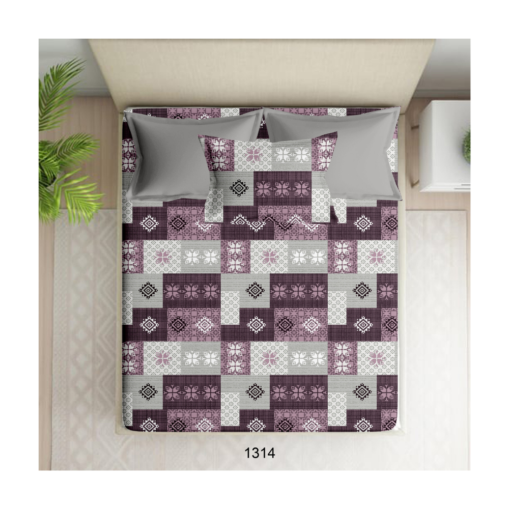 100% Cotton Single Bedsheet  | Gray Colour Geometrical Design | Dual D442(Two Pillow Cover)