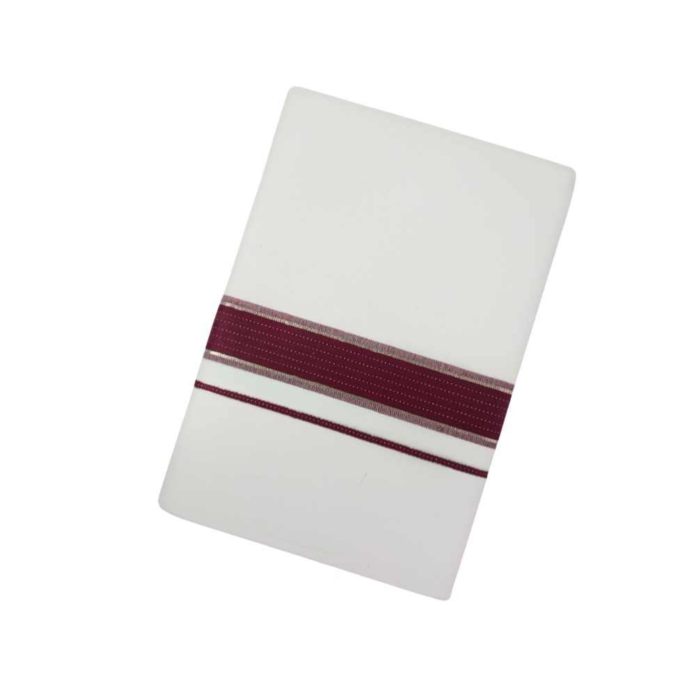 100% Cotton White Double Dhoti with Maroon Border | Samrat Plus Premium Traditional Men's Dhoti | SP02