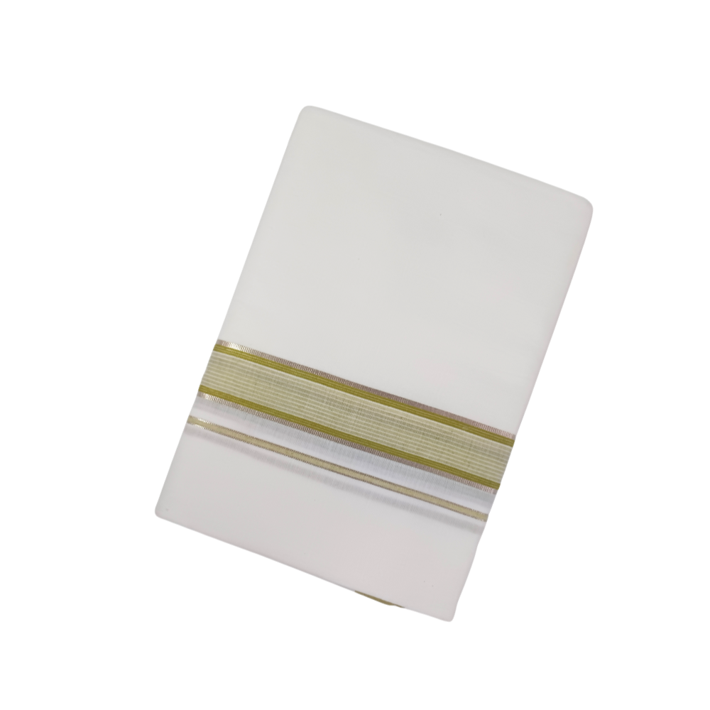 100% Cotton White Double Dhoti with Green Border | Samrat Plus Premium Traditional Men's Dhoti | SP03