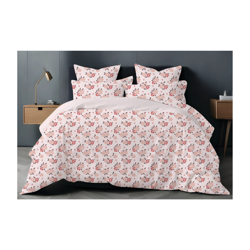 Super King Size Bedsheet with Two Pillow Covers | 100% Cotton | 180 TC | Floral Design | Light Orange Colour | Soft Dreams 110 | SF04