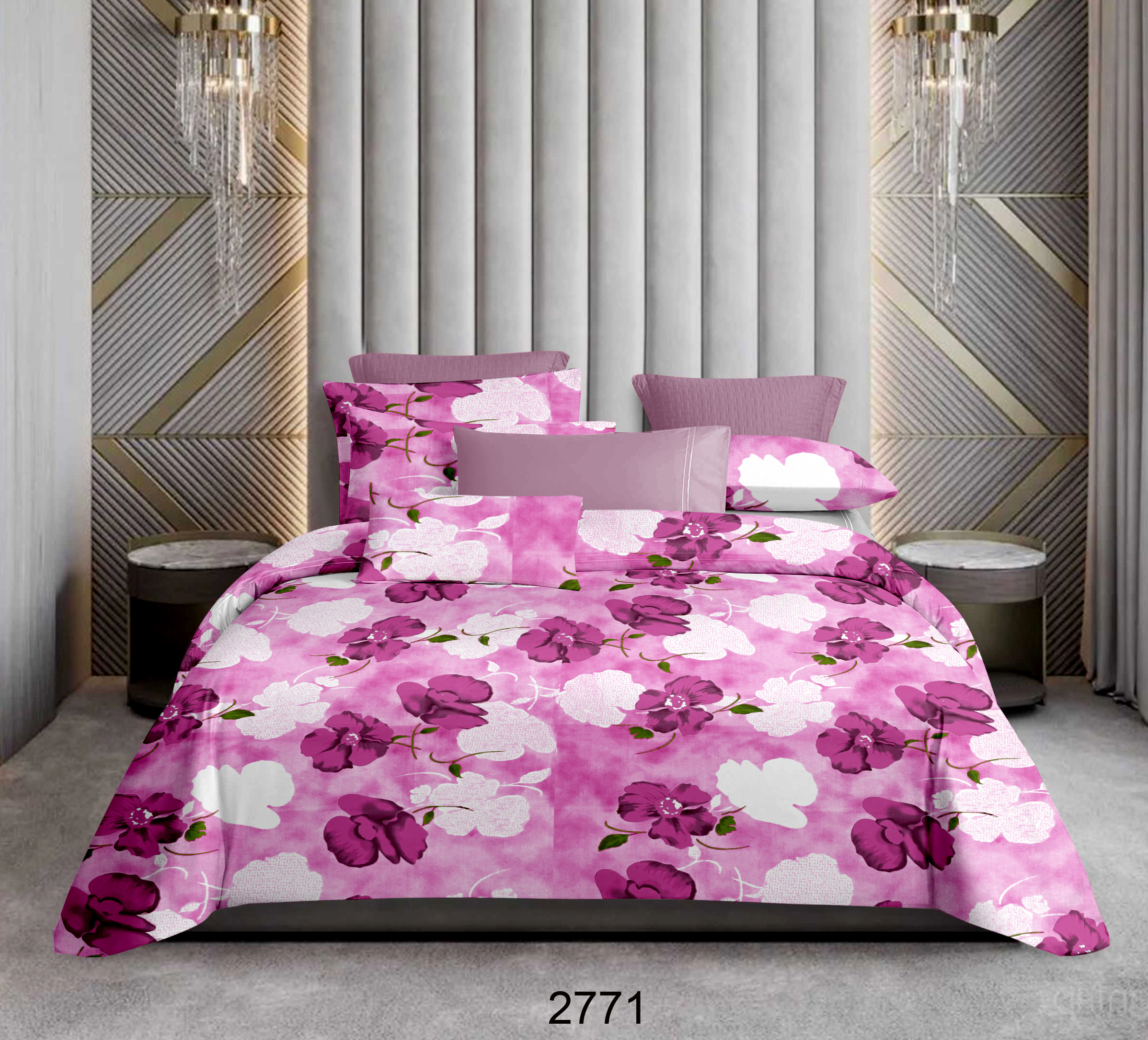 King Size Bedsheet with Two Pillow Covers | 100% Cotton | 160 TC | Dark Pink Floral Design (2771) Relax