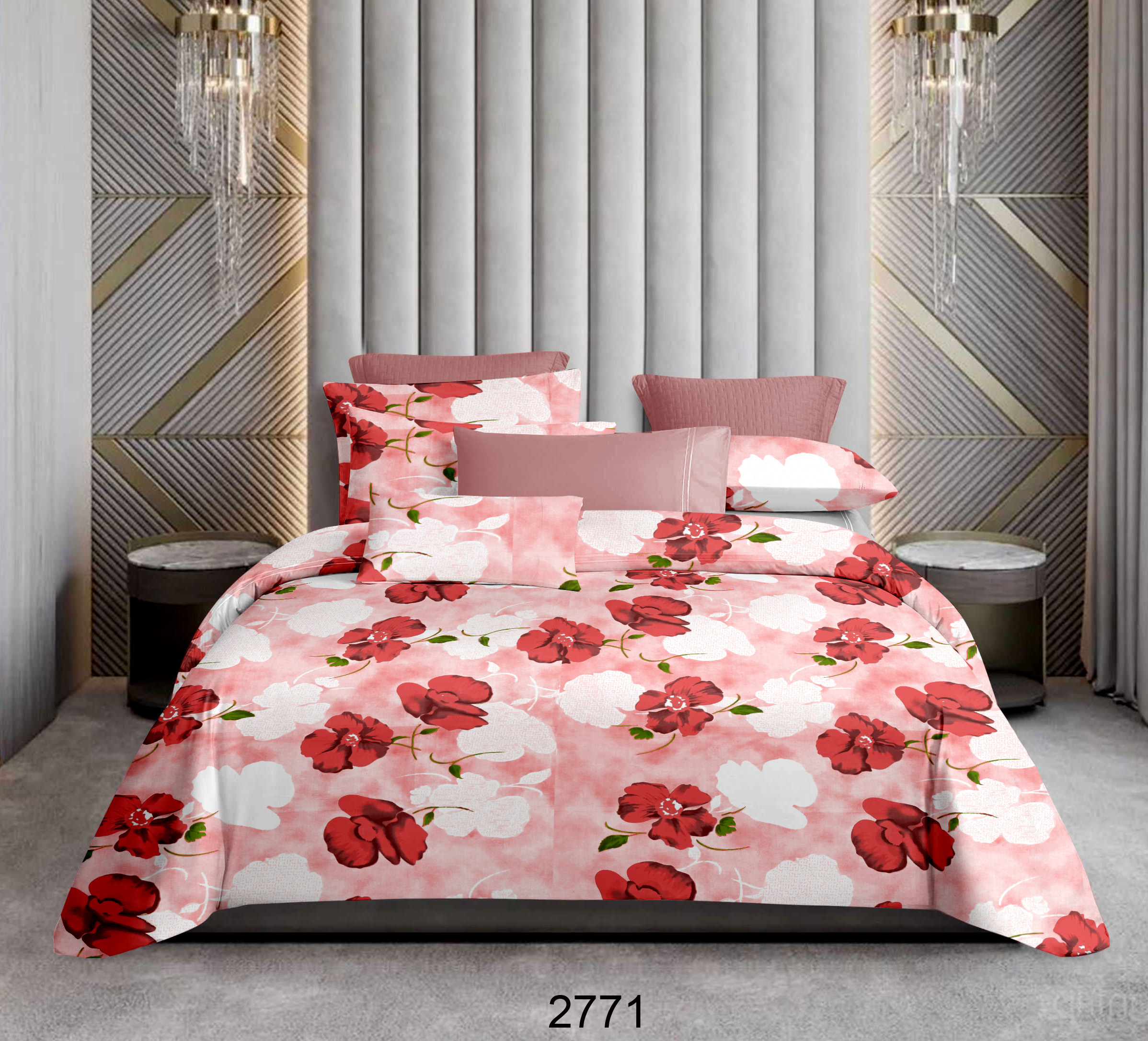 King Size Bedsheet with Two Pillow Covers | 100% Cotton | 160 TC | Peach Floral Design (2771) Relax