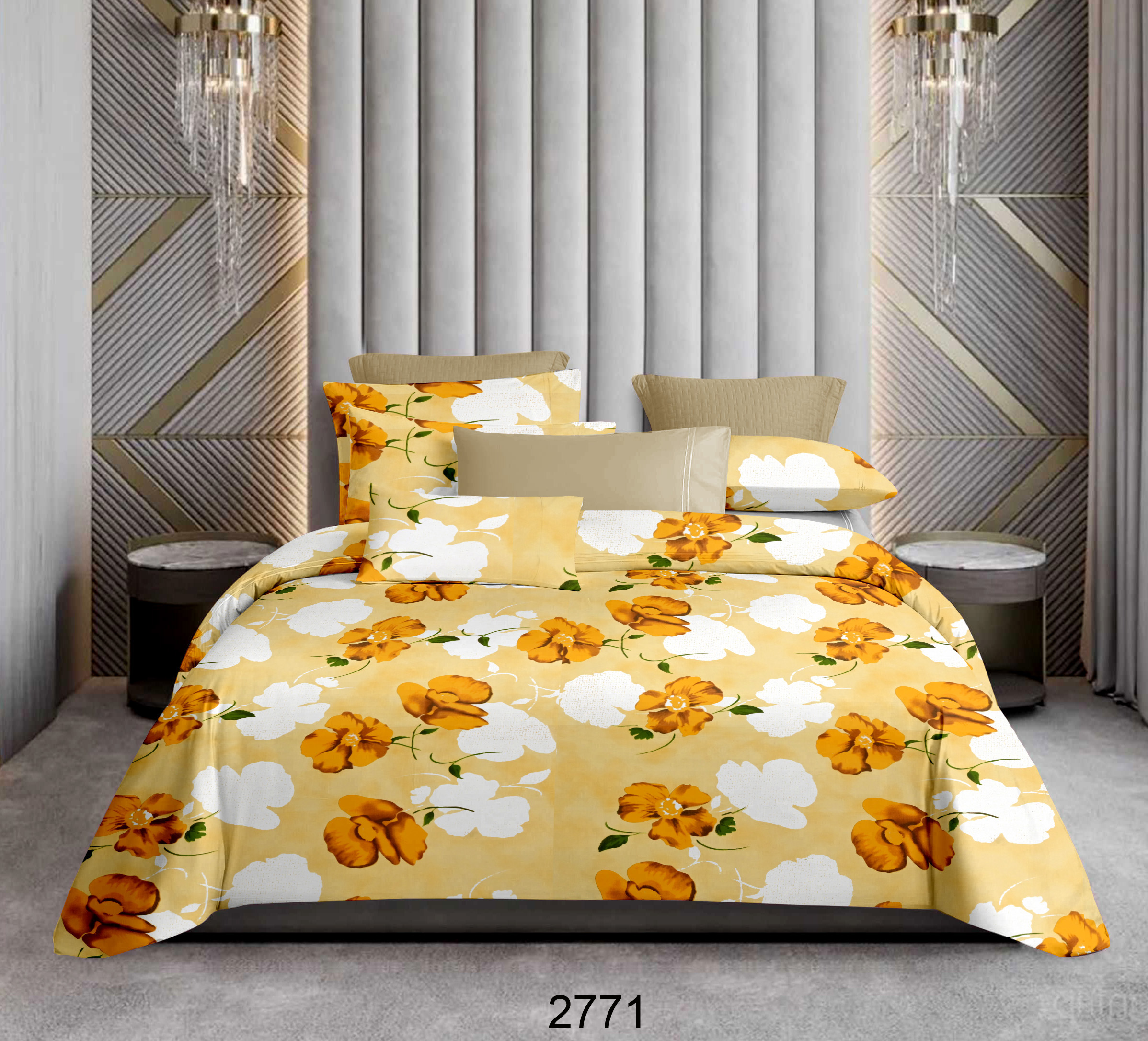 King Size Bedsheet with Two Pillow Covers | 100% Cotton | 160 TC | Yellow Floral Design (2771) Relax
