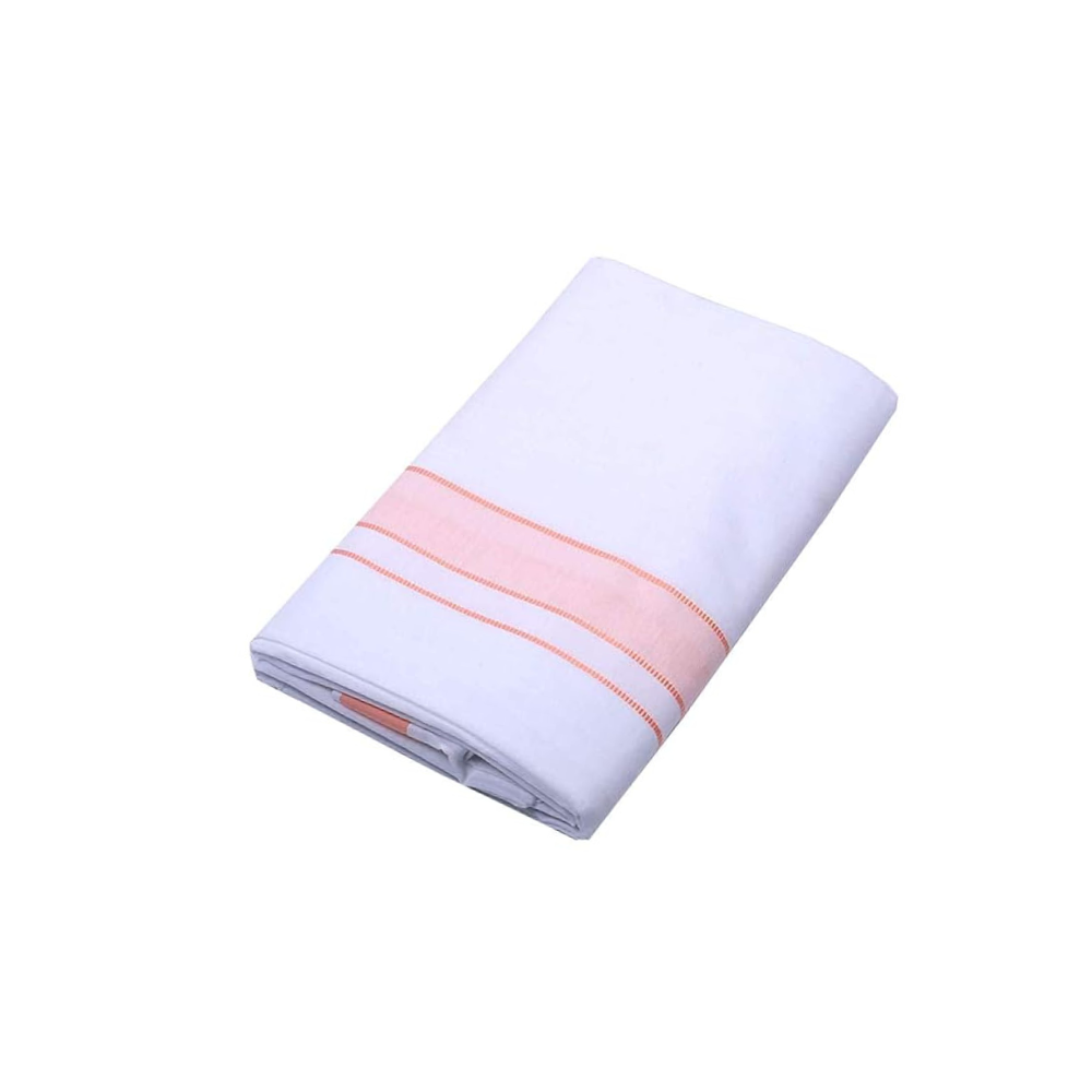 Single Dhoti For Men | 100% Cotton | Orange Colour Border | Smart Line Wide