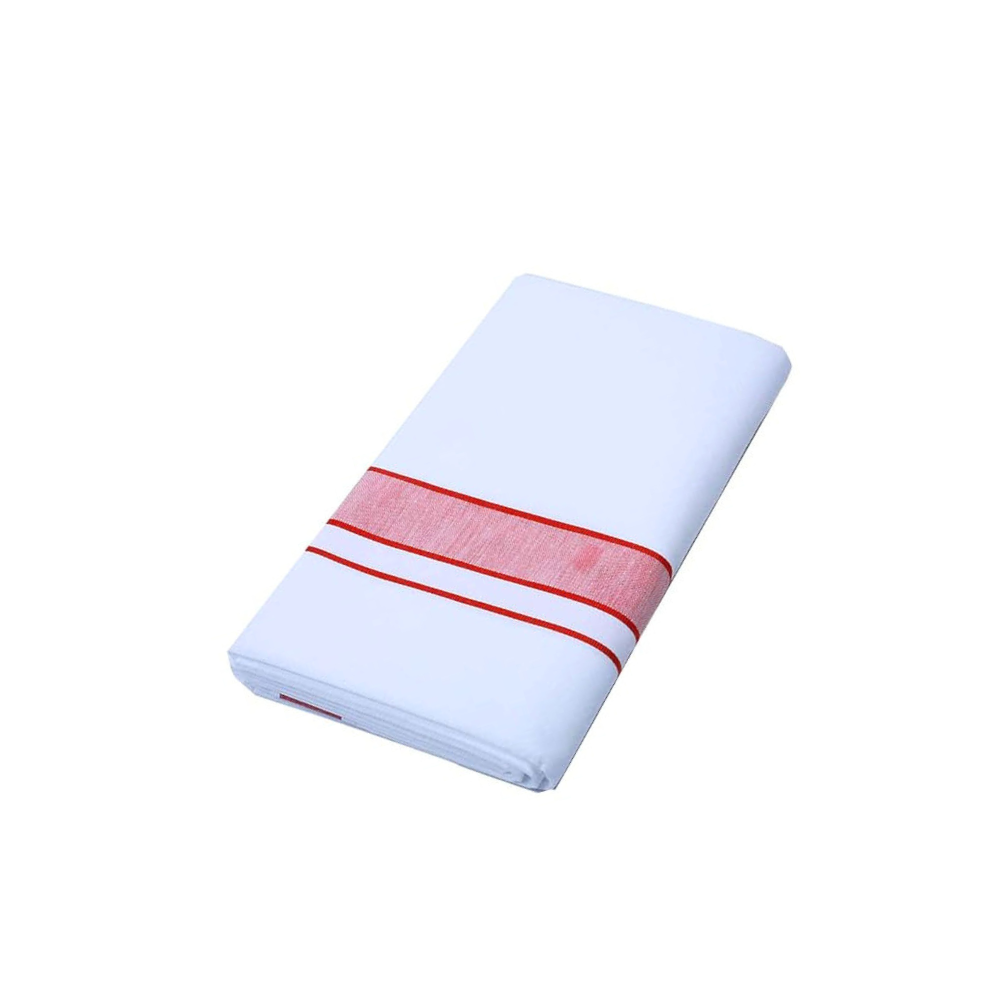 Single Dhoti For Men | 100% Cotton Wide Border | Red Colour Border | Smart Line Wide