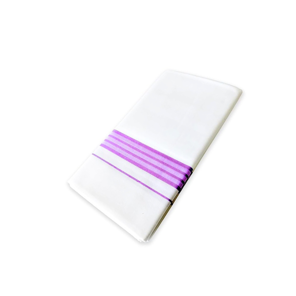 Single Dhoti For Men | 100% Cotton Wide Border | Light Violet Colour Border | Smart Line Wide