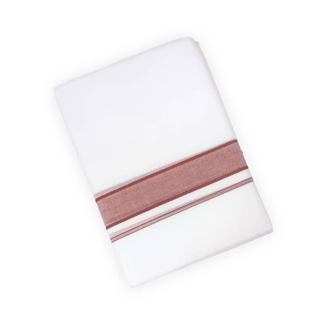 100% Cotton Men's White Double Dhoti | Red Colour Border | Samrat Plus Light | Traditional Wear
