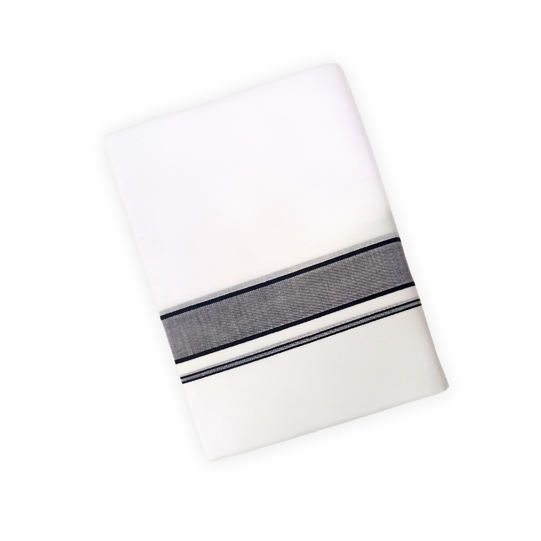 100% Cotton Men's White Double Dhoti |  Black Colour Border | Samrat Plus Light | Traditional Wear