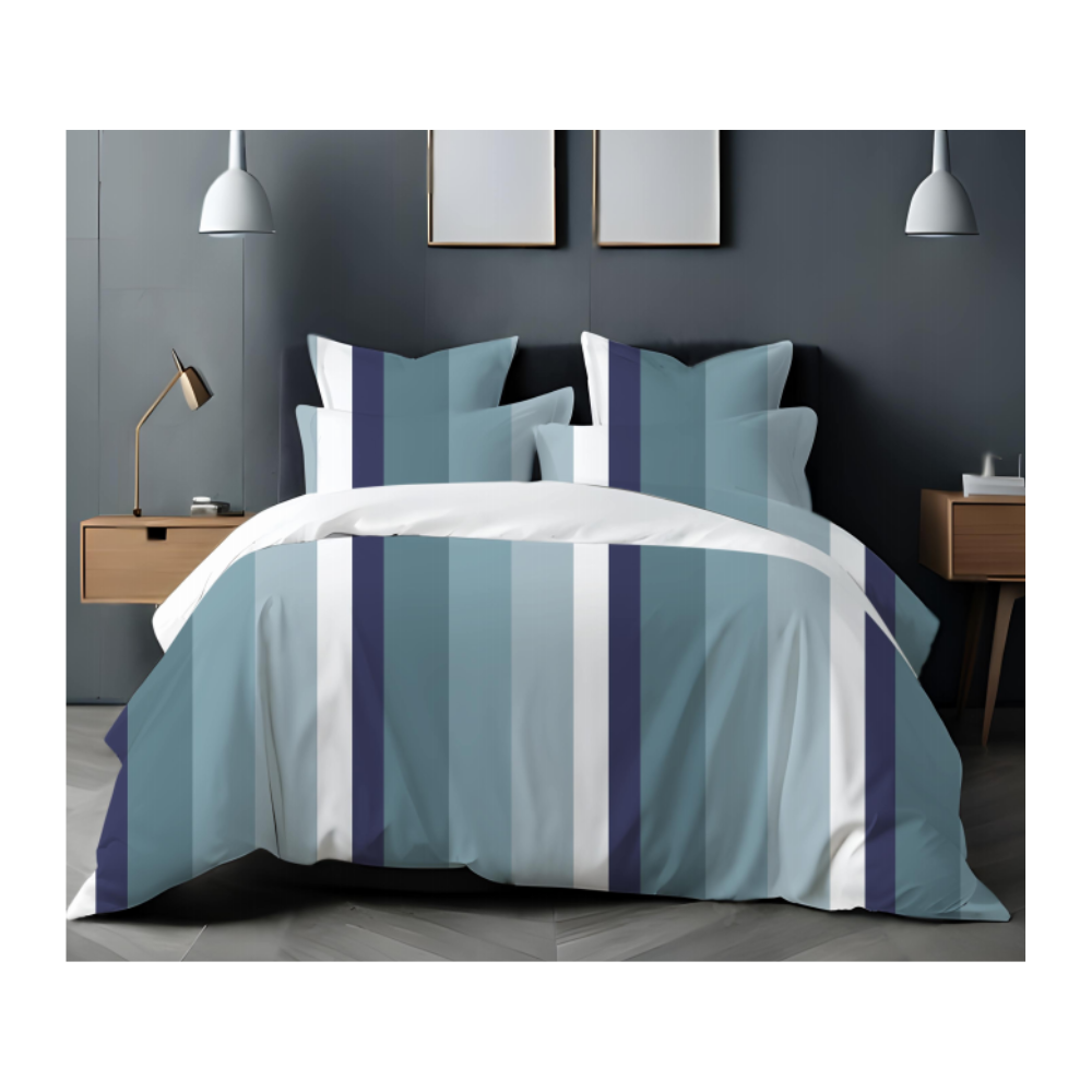 Super King Size Bedsheet with Two Pillow Covers | 100% Cotton | 180 TC | Stripe Design | Blule Colour | Soft Dreams 110 | SF02