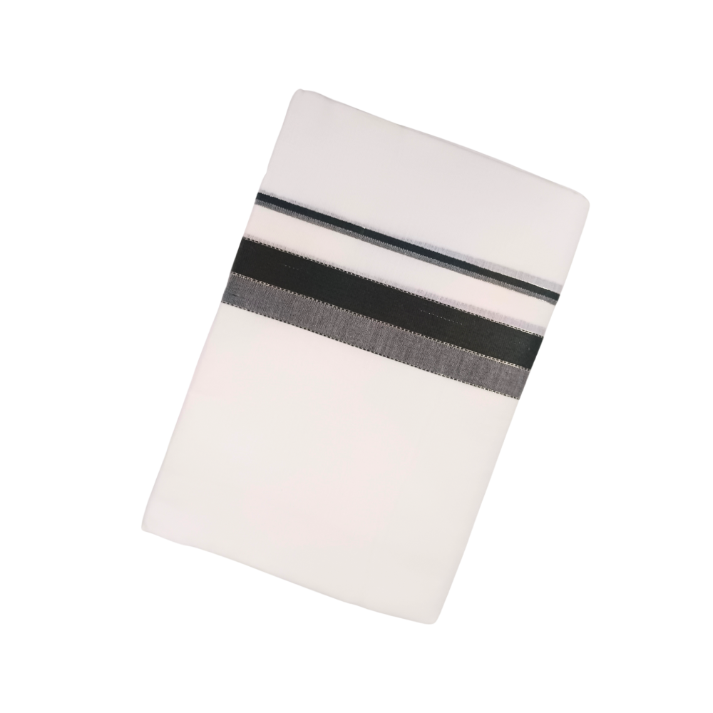 100% Cotton White Double Dhoti with Brown Border | Samrat Plus Premium Traditional Men's Dhoti | SP028