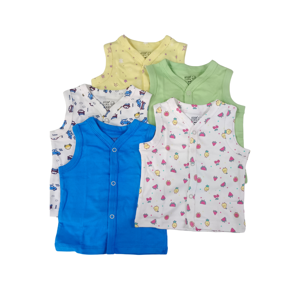 Jabala – Pack of 5 | 100% Cotton | Stylish & Comfortable Jabala | For New born Boys & Girls | Sleeveless| Front Open Style