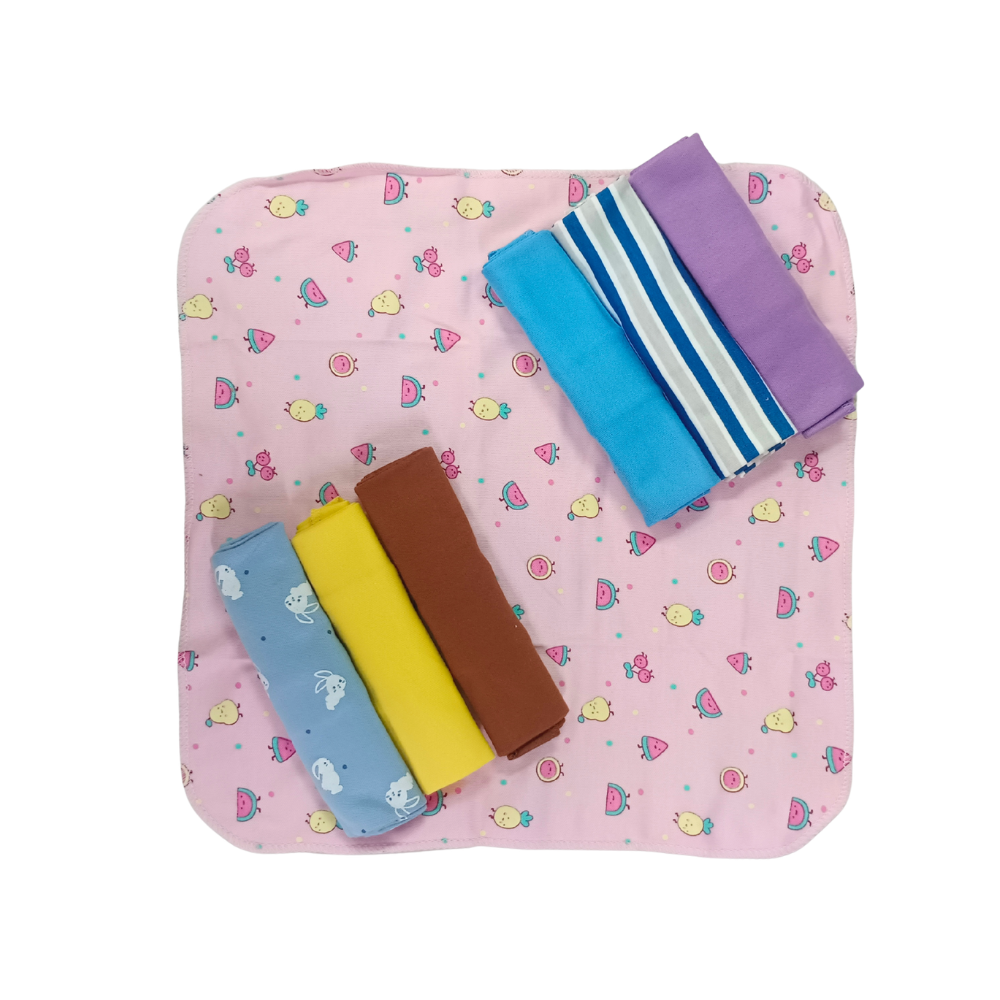 Face Towel | Handkerchief | Rumal | Pack of 7 | 30 x 30 cm | 100% Cotton | Multi Colour | 02