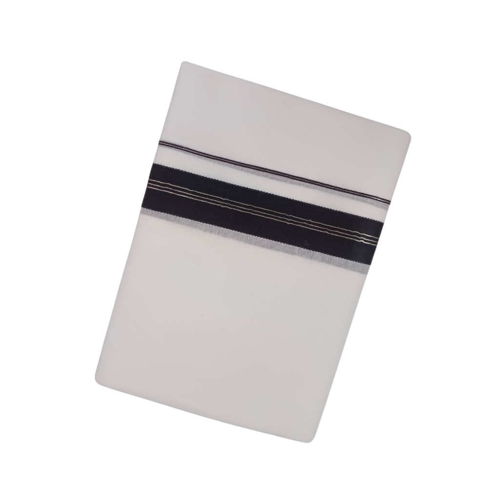 100% Cotton White Double Dhoti with Black Colour Border | Samrat Plus Premium Traditional Men's Dhoti | SP033