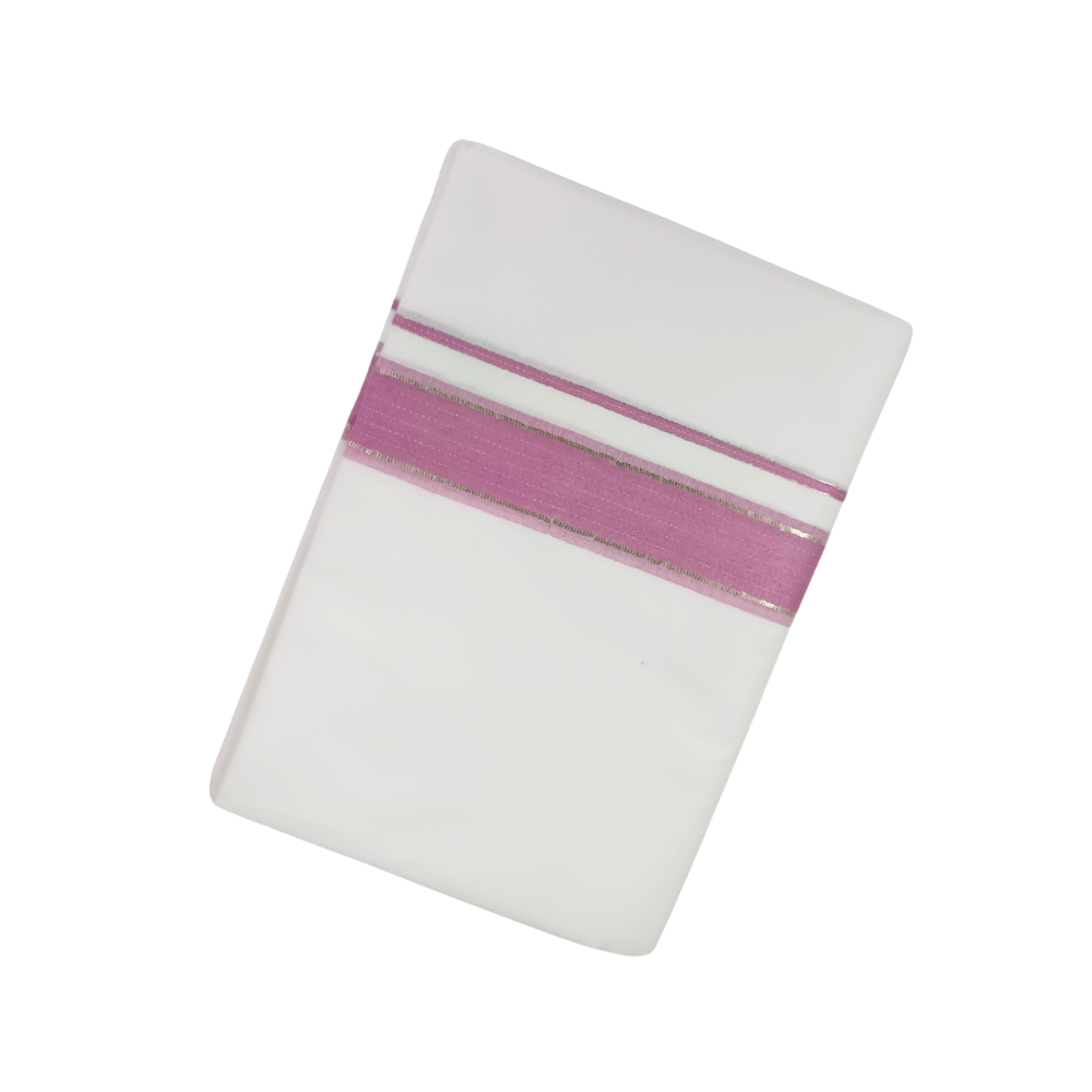 100% Cotton White Double Dhoti with Pink Colour Border | Samrat Plus Premium Traditional Men's Dhoti | SP035