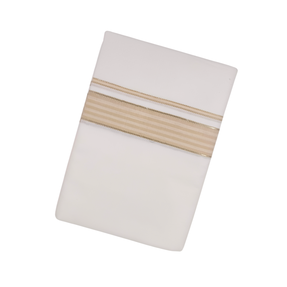 100% Cotton White Double Dhoti with Light Brown Colour Border | Samrat Plus Premium Traditional Men's Dhoti | SP036