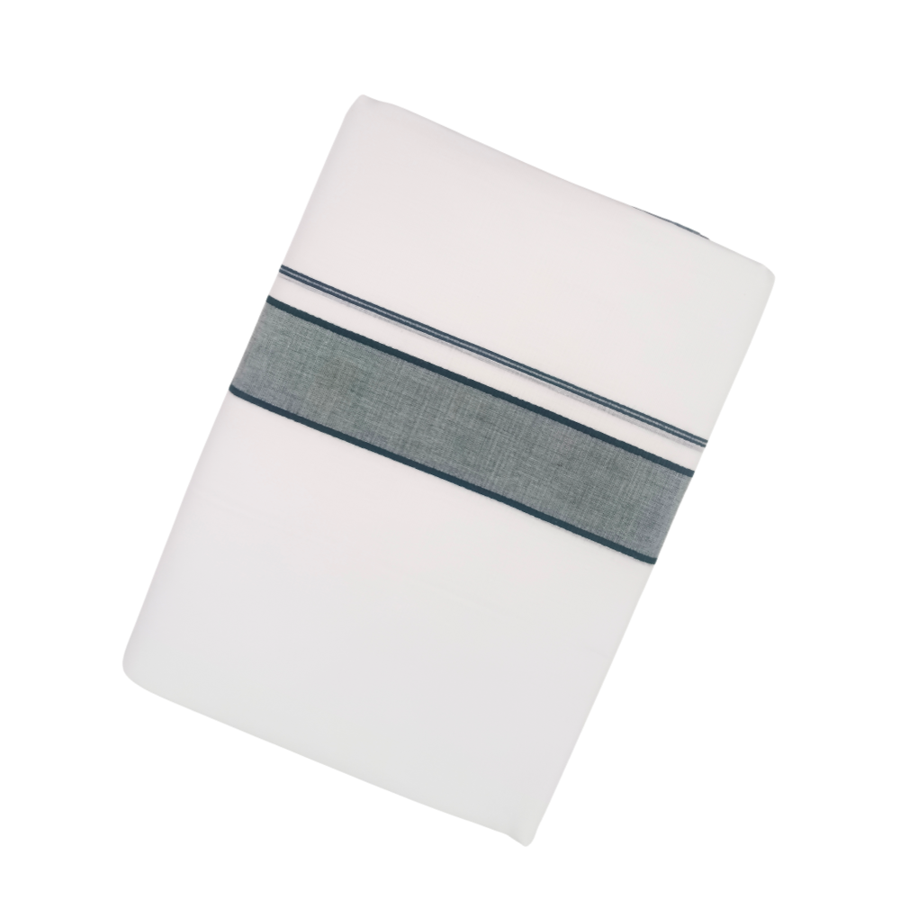100% Cotton Men's White Double Dhoti with Dark Green Border | Samrat Plus Light
