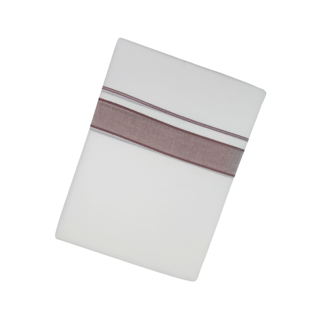 100% Cotton Men's White Double Dhoti with Dark Brown Border | Samrat Plus Light