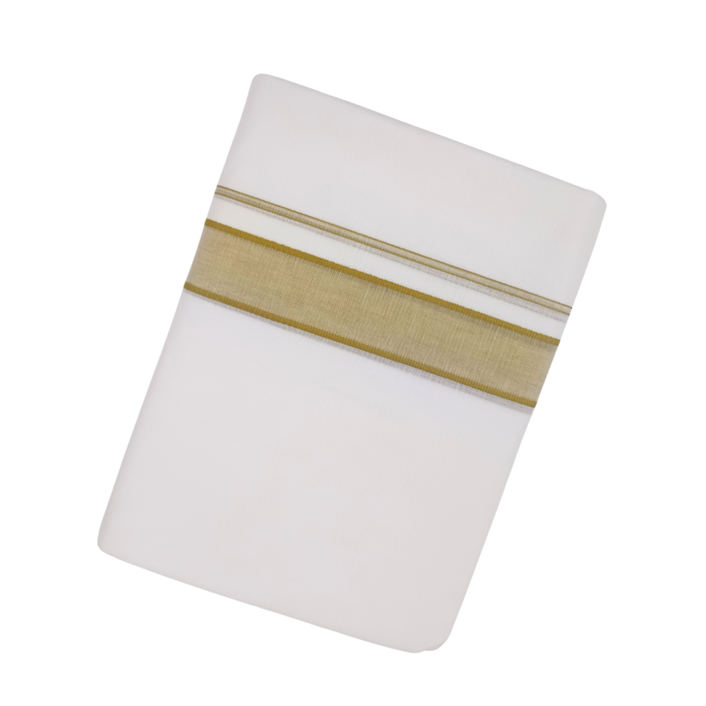 100% Cotton Men's White Double Dhoti with Metallic Gold Border | Samrat Plus Light